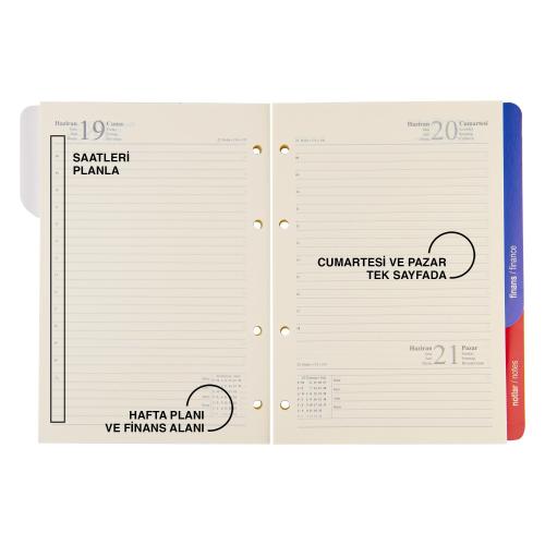 2026 Organizer Ajanda Yedeği 4 Delikli A5 Tarihli Çizgili Blok ivory K