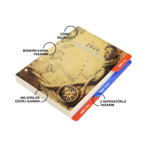 2026 Organizer Ajanda Yedeği 4 Delikli A5 Tarihli Çizgili Blok ivory K