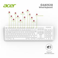 Acer OAK920 Q Usb Beyaz 1.8mt Kablolu Klavye-Tek Tuş Hesap Makinalı (S