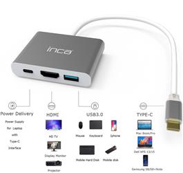 Inca ITPC-04TX Type-c Hub HDMI 4K@30hz USB3.0+PD100W Akım ve Voltaj Ko