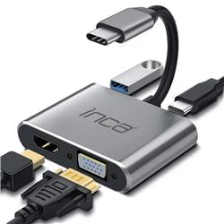 Inca ITPC-06TX USB C 4in1 – HDMI+VGA+USB+Güç Dağıtım Adap 4K@30Hz HDMI