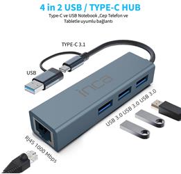 Inca IUTP-03TX Ethernet Usb 3.0+Type-C 3.1 Grişli 000 Mbps 3X3.1Usb Et