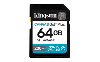 Kingston SDG4-64GB 64GB SDXC Canvas Go Plus Gen4 200MB-s C10 UHS-I U3 