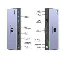 Qgeem QG-T4801 Thunderbolt 15in1 Type-C Eth 1000Mbps-HDMI 8K 30Hz- TF-