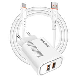 S-link SL-EC50 (SL-EC50T) 5V 2400MA Type-C Kablolu 2 USB Çıkışlı Beyaz